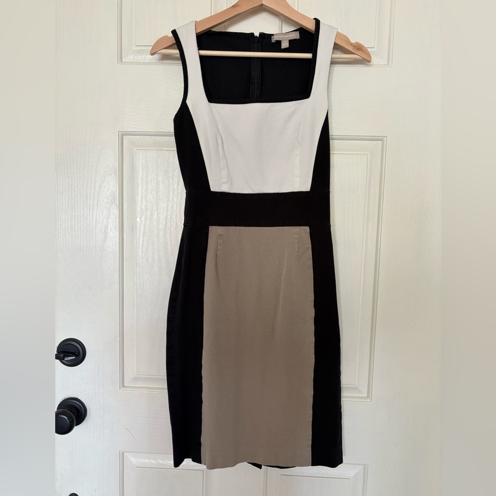 Banana Republic Black, White, and Tan Colorblock Mini Dress